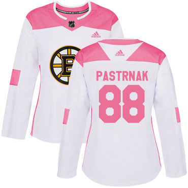 Personalized Women’s Boston Bruins #88 David Pastrnak White Pink Authentic Fashion Stitched NHL Jersey