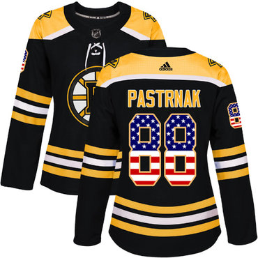 Personalized Women’s Boston Bruins #88 David Pastrnak Black Home Authentic USA Flag Stitched NHL Jersey