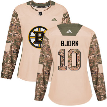 Personalized Women’s Boston Bruins #10 Anders Bjork Camo Authentic 2017 Veterans Day Stitched NHL Jersey