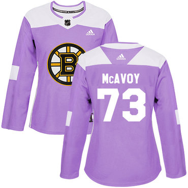 Personalized Women’s Boston Bruins #73 Charlie McAvoy Purple Authentic Fights Cancer Stitched NHL Jersey