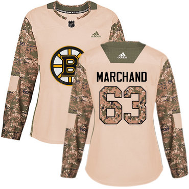 Personalized Women’s Boston Bruins #63 Brad Marchand Camo Authentic 2017 Veterans Day Stitched NHL Jersey