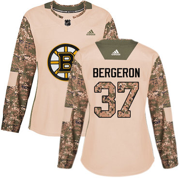 Personalized Women’s Boston Bruins #37 Patrice Bergeron Camo Authentic 2017 Veterans Day Stitched NHL Jersey