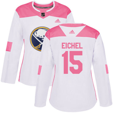 Personalized Women’s Buffalo Sabres #15 Jack Eichel White Pink Authentic Fashion Stitched NHL Jersey