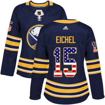 Personalized Women’s Buffalo Sabres #15 Jack Eichel Navy Blue Home Authentic USA Flag Stitched NHL Jersey