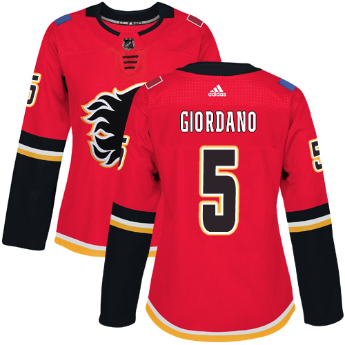 Personalized Women’s Calgary Flames #5 Mark Giordano Red Home Authentic Stitched NHL Jersey