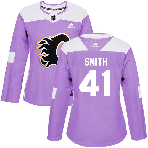 Personalized Women’s Calgary Flames #41 Mike Smith Purple Authentic Fights Cancer Stitched NHL Jersey