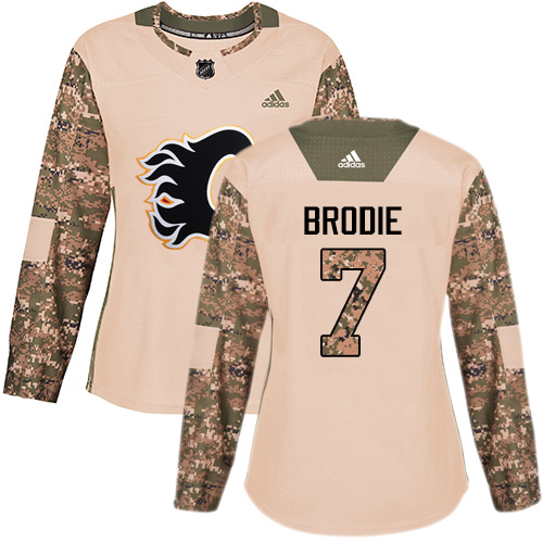 Personalized Women’s Calgary Flames #7 TJ Brodie Camo Authentic 2017 Veterans Day Stitched NHL Jersey