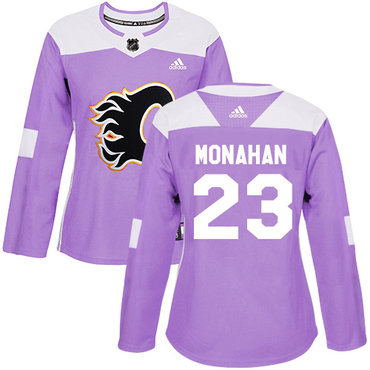 Personalized Women’s Calgary Flames #23 Sean Monahan Purple Authentic Fights Cancer Stitched NHL Jersey