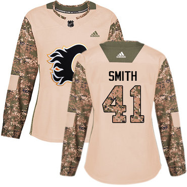 Personalized Women’s Calgary Flames #41 Mike Smith Camo Authentic 2017 Veterans Day Stitched NHL Jersey