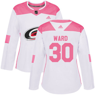Personalized Women’s Carolina Hurricanes #30 Cam Ward White Pink Authentic Fashion Stitched NHL Jersey