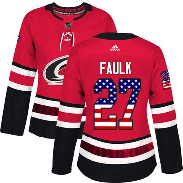 Personalized Women’s Carolina Hurricanes #27 Justin Faulk Red Home Authentic USA Flag Stitched NHL Jersey