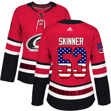 Personalized Women’s Carolina Hurricanes #53 Jeff Skinner Red Home Authentic USA Flag Stitched NHL Jersey