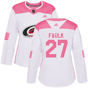Personalized Women’s Carolina Hurricanes #27 Justin Faulk White Pink Authentic Fashion Stitched NHL Jersey