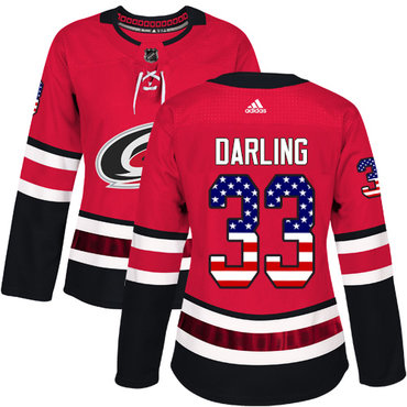 Personalized Women’s Carolina Hurricanes #33 Scott Darling Red Home Authentic USA Flag Stitched NHL Jersey