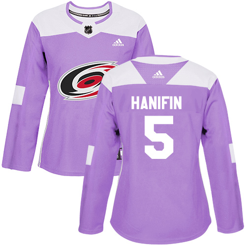 Personalized Women’s Carolina Hurricanes #5 Noah Hanifin Purple Authentic Fights Cancer Stitched NHL Jersey