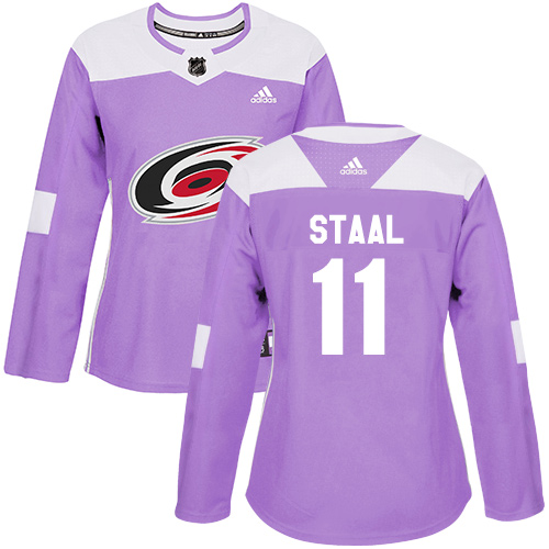 Personalized Women’s Carolina Hurricanes #11 Jordan Staal Purple Authentic Fights Cancer Stitched NHL Jersey