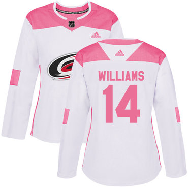 Personalized Women’s Carolina Hurricanes #14 Justin Williams White Pink Authentic Fashion Stitched NHL Jersey