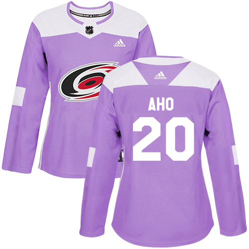 Personalized Women’s Carolina Hurricanes #20 Sebastian Aho Purple Authentic Fights Cancer Stitched NHL Jersey