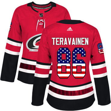 Personalized Women’s Carolina Hurricanes #86 Teuvo Teravainen Red Home Authentic USA Flag Stitched NHL Jersey