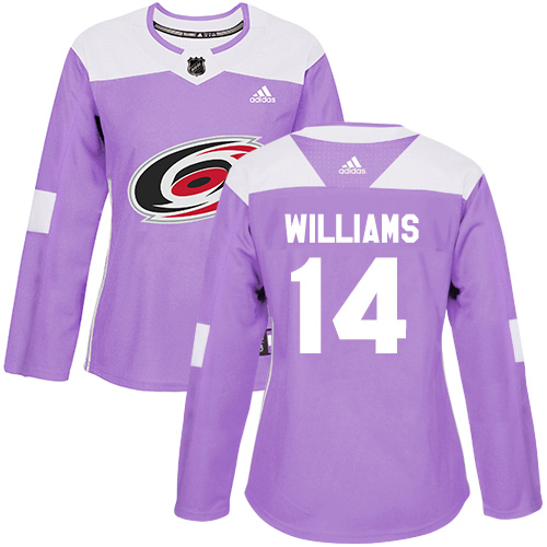 Personalized Women’s Carolina Hurricanes #14 Justin Williams Purple Authentic Fights Cancer Stitched NHL Jersey