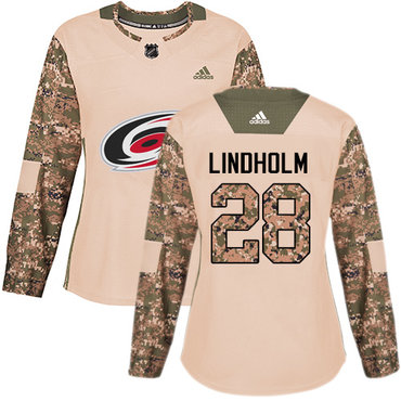 Personalized Women’s Carolina Hurricanes #28 Elias Lindholm Camo Authentic 2017 Veterans Day Stitched NHL Jersey