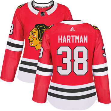 Personalized Women’s Chicago Blackhawks #38 Ryan Hartman Red Home Authentic Stitched NHL Jersey
