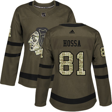 Personalized Women’s Chicago Blackhawks #81 Marian Hossa Green Salute to Service Stitched NHL Jersey