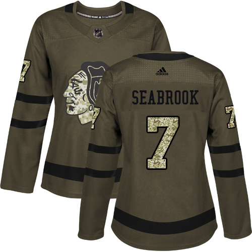 Personalized Women’s Chicago Blackhawks #7 Brent Seabrook Green Salute to Service Stitched NHL Jersey