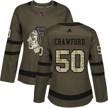 Personalized Women’s Chicago Blackhawks #50 Corey Crawford Green Salute to Service Stitched NHL Jersey