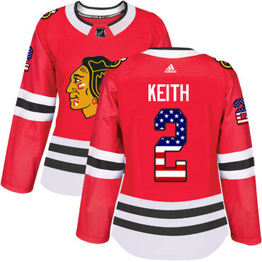Personalized Women’s Chicago Blackhawks #2 Duncan Keith Red Home Authentic USA Flag Stitched NHL Jersey