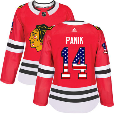 Personalized Women’s Chicago Blackhawks #14 Richard Panik Red Home Authentic USA Flag Stitched NHL Jersey