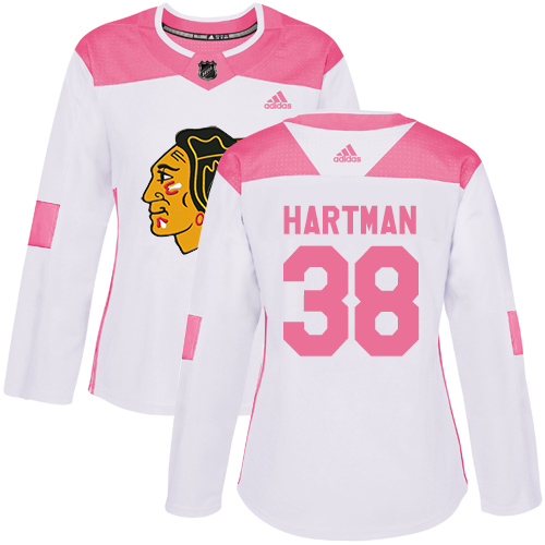 Personalized Women’s Chicago Blackhawks #38 Ryan Hartman White Pink Authentic Fashion Stitched NHL Jersey