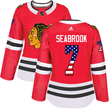 Personalized Women’s Chicago Blackhawks #7 Brent Seabrook Red Home Authentic USA Flag Stitched NHL Jersey
