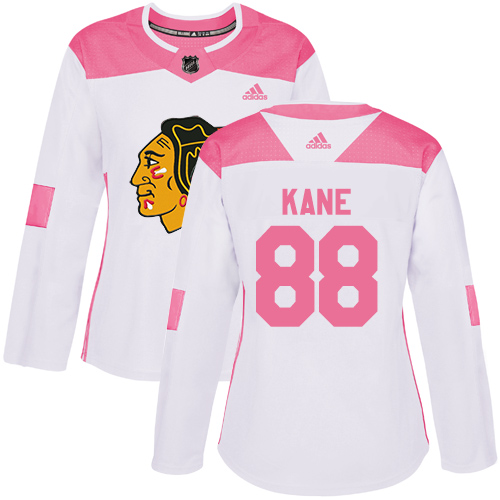 Personalized Women’s Chicago Blackhawks #88 Patrick Kane White Pink Authentic Fashion Stitched NHL Jersey