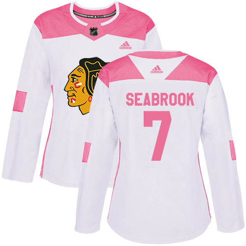 Personalized Women’s Chicago Blackhawks #7 Brent Seabrook White Pink Authentic Fashion Stitched NHL Jersey