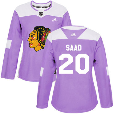 Personalized Women’s Chicago Blackhawks #20 Brandon Saad Purple Authentic Fights Cancer Stitched NHL Jersey