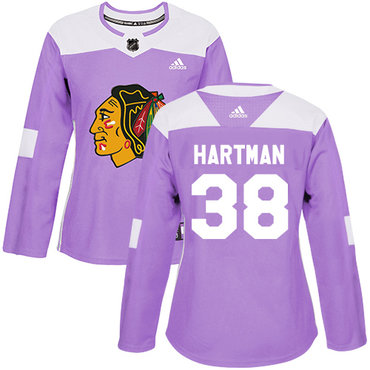 Personalized Women’s Chicago Blackhawks #38 Ryan Hartman Purple Authentic Fights Cancer Stitched NHL Jersey