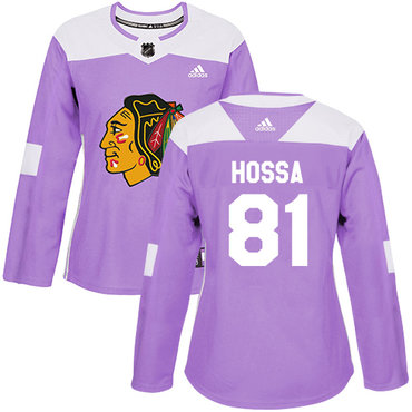 Personalized Women’s Chicago Blackhawks #81 Marian Hossa Purple Authentic Fights Cancer Stitched NHL Jersey