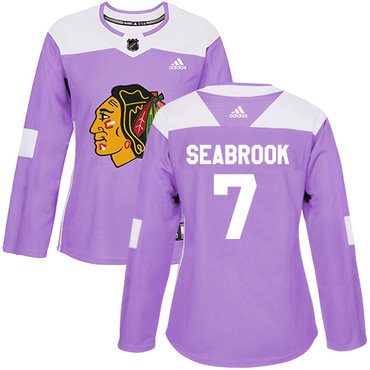 Personalized Women’s Chicago Blackhawks #7 Brent Seabrook Purple Authentic Fights Cancer Stitched NHL Jersey