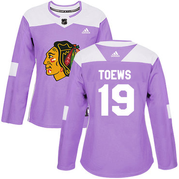 Personalized Women’s Chicago Blackhawks #19 Jonathan Toews Purple Authentic Fights Cancer Stitched NHL Jersey
