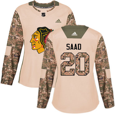 Personalized Women’s Chicago Blackhawks #20 Brandon Saad Camo Authentic 2017 Veterans Day Stitched NHL Jersey