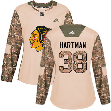 Personalized Women’s Chicago Blackhawks #38 Ryan Hartman Camo Authentic 2017 Veterans Day Stitched NHL Jersey