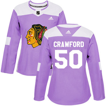 Personalized Women’s Chicago Blackhawks #50 Corey Crawford Purple Authentic Fights Cancer Stitched NHL Jersey
