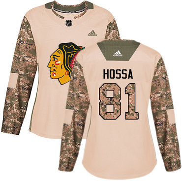 Personalized Women’s Chicago Blackhawks #81 Marian Hossa Camo Authentic 2017 Veterans Day Stitched NHL Jersey