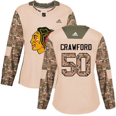 Personalized Women’s Chicago Blackhawks #50 Corey Crawford Camo Authentic 2017 Veterans Day Stitched NHL Jersey
