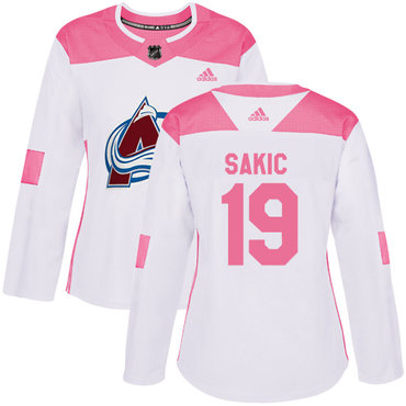 Personalized Colorado Avalanche #19 Joe Sakic White Pink Authentic Fashion Women’s Stitched NHL Jersey