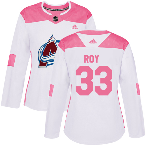 Personalized Colorado Avalanche #33 Patrick Roy White Pink Authentic Fashion Women’s Stitched NHL Jersey