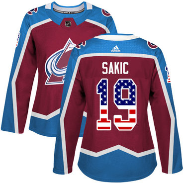 Personalized Colorado Avalanche #19 Joe Sakic Burgundy Home Authentic USA Flag Women’s Stitched NHL Jersey
