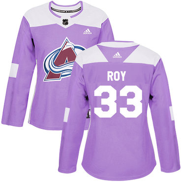 Personalized Colorado Avalanche #33 Patrick Roy Purple Authentic Fights Cancer Women’s Stitched NHL Jersey