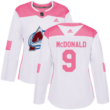 Personalized Colorado Avalanche #9 Lanny McDonald White Pink Authentic Fashion Women’s Stitched NHL Jersey